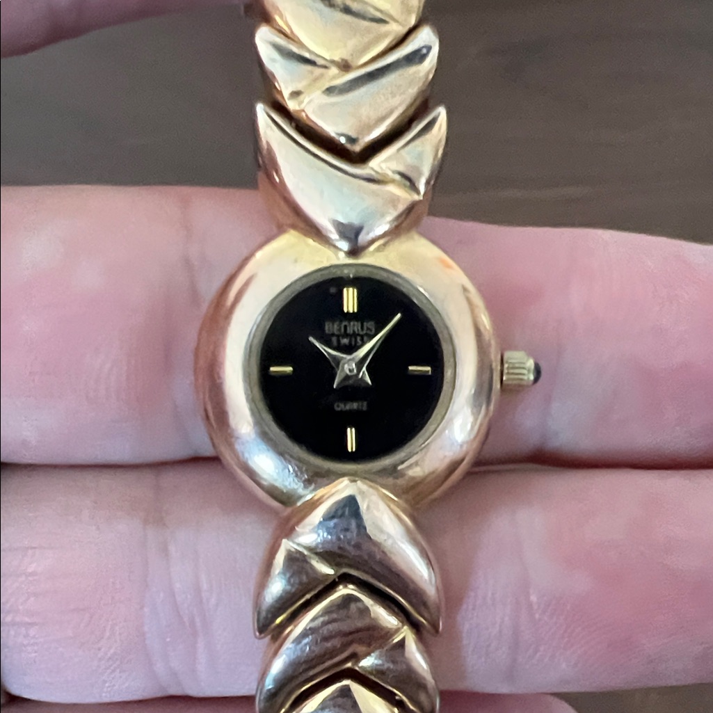 Women's Gold Benrus Watch With Black Dial